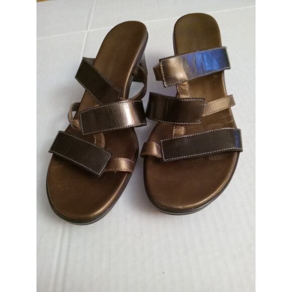 MUNRO 8M American Slide Comfort Sandals Women's Brown Patent Leather Block Heel - Picture 1 of 8